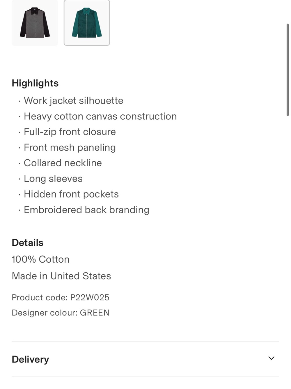 Pleasures Flirt Workwear Green Zip-Front Jacket - Picture 5 of 10